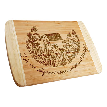 Graveeringuga bambusest kinkelaud, kodu motiiv 