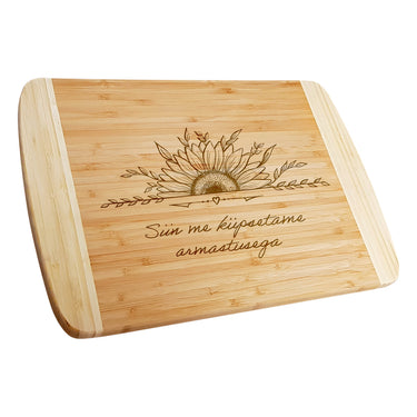 Graveeringuga bambusest kinkelaud, päevalille motiiv 