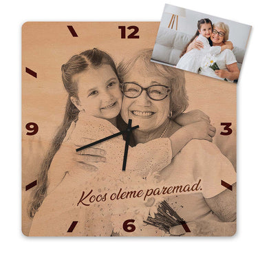 Puidust seinakellad - oma foto, ruudukujuline 50 cm 