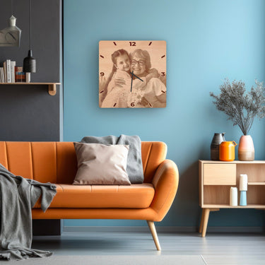 Puidust seinakellad - oma foto, ruudukujuline 50 cm 